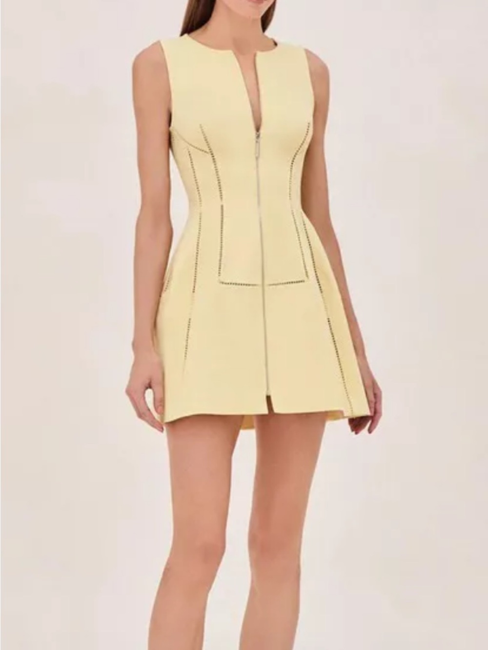 Alexis Pale Yellow Sleeveless Zip Mini Dress